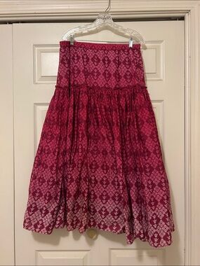 Tiered long bright reds and pinks ombré maxi skirt with beautiful design